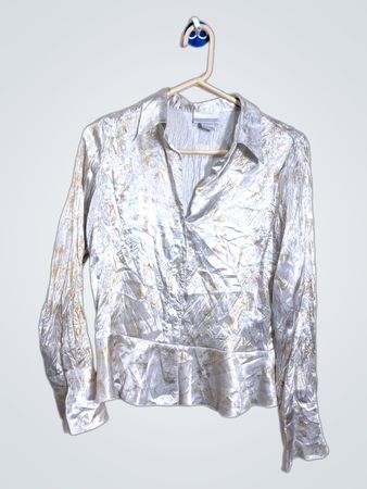 WORTHINGTON Women's White & Gold Crinkle Print Button-Up Shirt