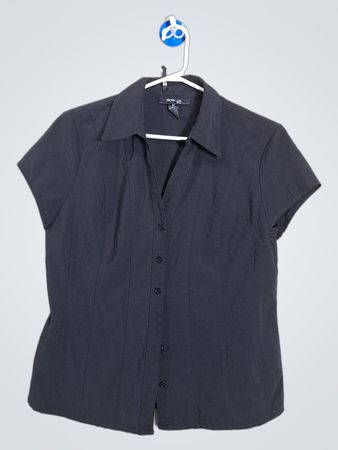 Style & Co Petite Black Short Sleeve Button-Up Shirt