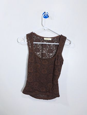 Qinsen Brown Lace Tank Top