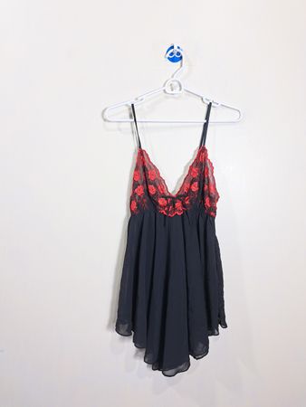 Black babydoll with red lace trim