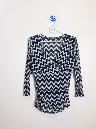 INC International Concepts Black & White Chevron Sheer Blouse