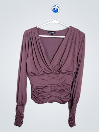 Express Ruched V-Neck Long Sleeve Top