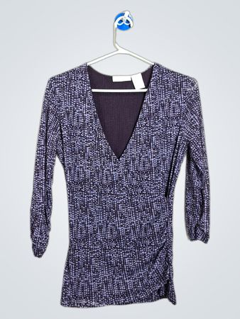 Worthington Women's Purple Print V-Neck 3/4 Sleeve Top