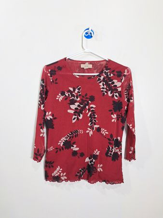 Red Floral Mesh Top
