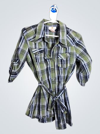 METRO WEAR Plaid Belted Shirt