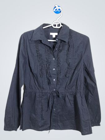CHARTER CLUB Women's Black Ruffled Button-Up Shirt