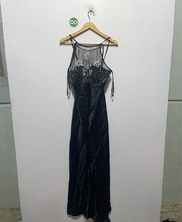 Black Lace and Velvet Maxi Dress