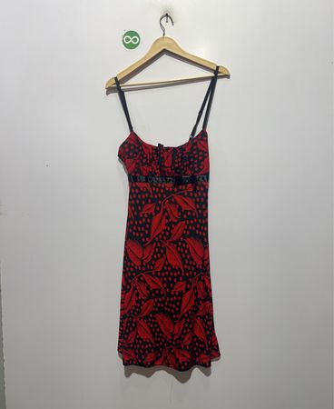 Esprit Rot und Schwarz Blattmuster Kleid mit Größe S Etikett
