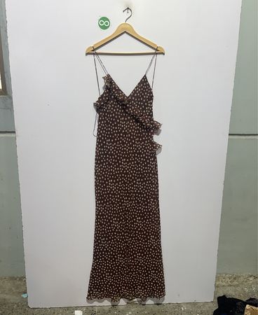 Brown polka dot maxi dress with ruffles