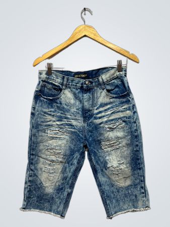 GS-115 DENIM Distressed Blue Wash Denim Shorts