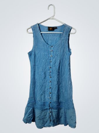 Raya Sun Blue Embroidered Button-Front Dress