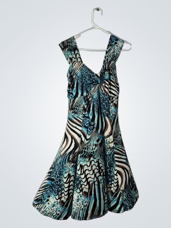 Pretty Woman Made in USA Blue and Brown Animal Print Dress