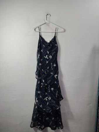 Jessica Taylor Navy Floral Print Tiered Maxi Dress