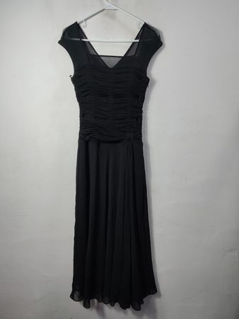Sangria Black Ruched Mesh Overlay Dress