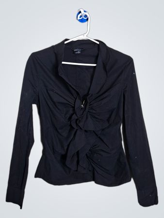 MODA INTERNATIONAL Black Ruched Front Button-Up Shirt