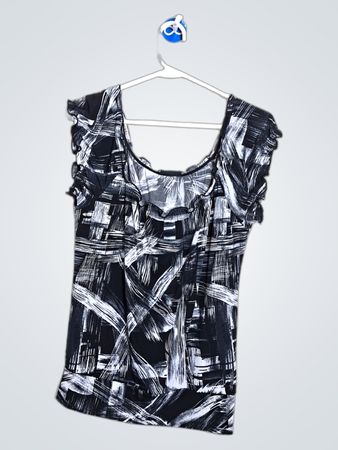 PERFECTTION Black and White Abstract Print Top