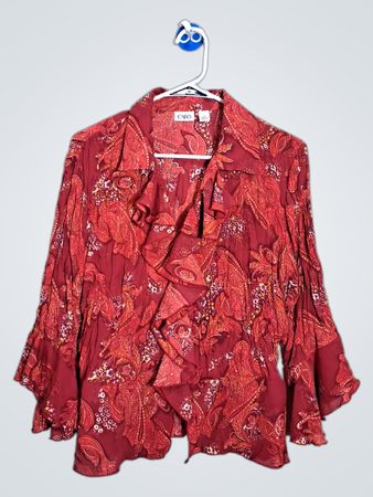 Cato Red Paisley Ruffle Blouse