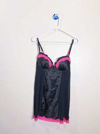 Apt. 9 Women's Black and Pink Lace Trim Babydoll Lingerie