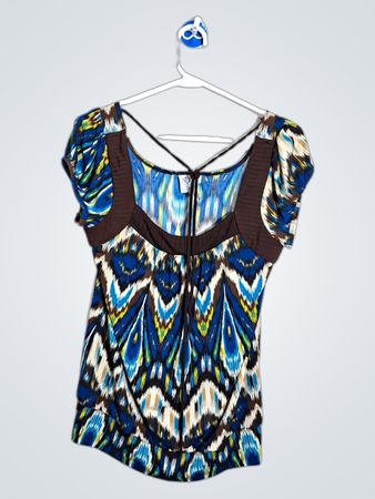 Heart & Soul Women's Blue Geometric Print Crisscross Back Top