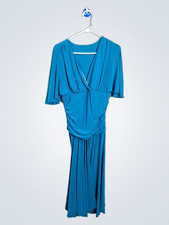 Robe V-cou froncée teal