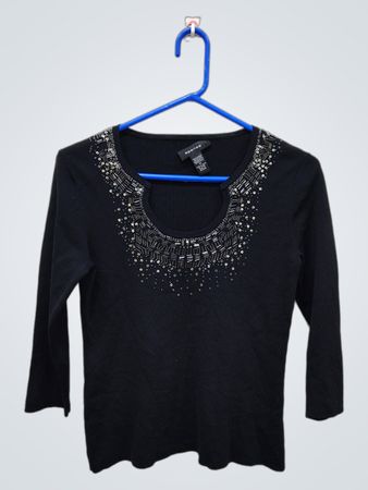 Top à manches 3/4 avec décolleté en perles noires Spense