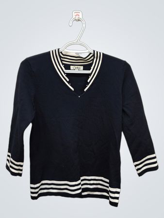 Carducci Navy Blue V-Neck Sweater with White Stripes