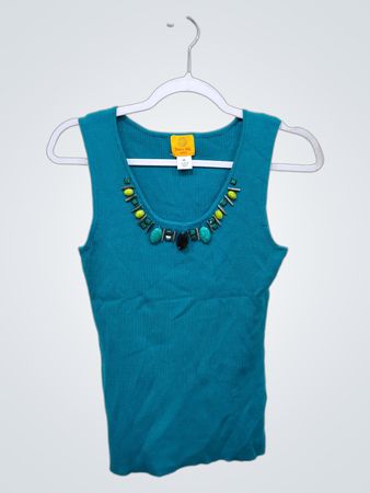 Ruby Rd. Petite Teal Tank Top with Embellished Neckline