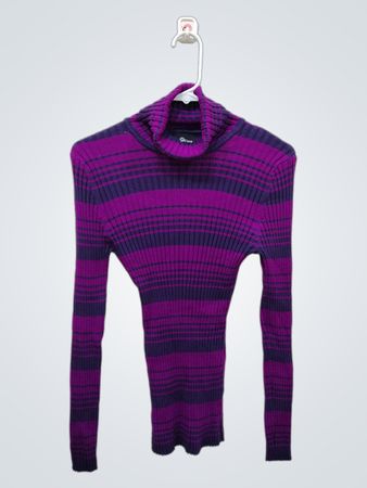 It's Our Time Purple and Blue Striped Ribbed Turtleneck Sweater