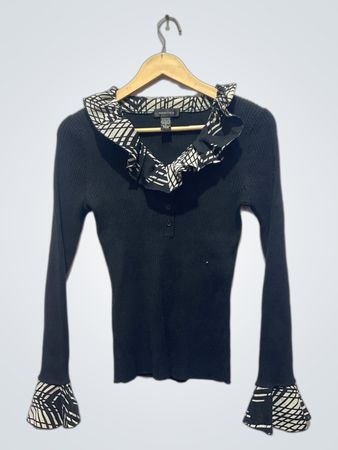 Blusa de Gola e Punhos Ranhurados com Renda Spense Black
