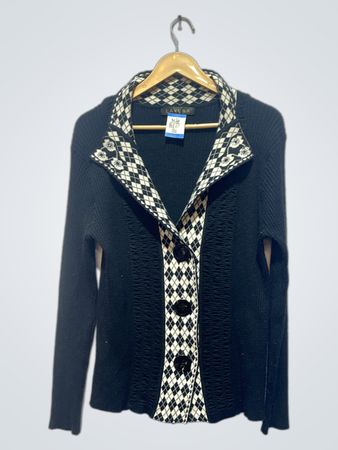 LAVENA Damen schwarzer Cardigan mit Rautenmuster