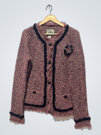 Cardigã de Tweed CURIO para Mulheres com Acabamento Preto