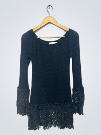 Umgee USA Vestido Preto de Crochê com Manga Sino