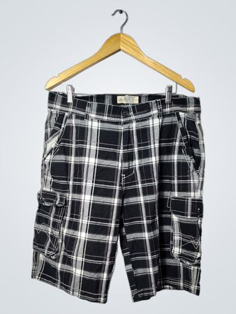 Shorts Cargo Xadrez Azul Rústico