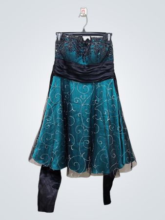 Blondie by Stacy Sklar Teal and Black Strapless Dress