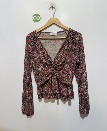 Kaileigh Floral Print Twist Front Long Sleeve Top