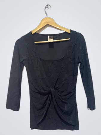 Wrapper Black Textured Twist Front Top