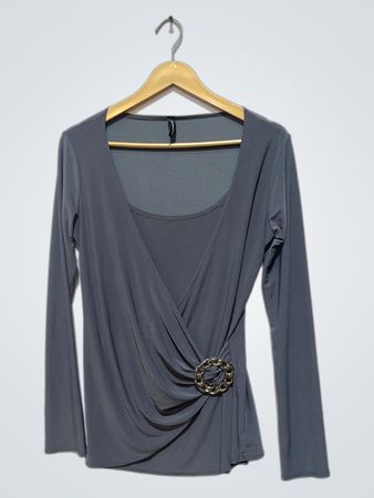 Jasminaxwell Grey Draped Top with Embellishment