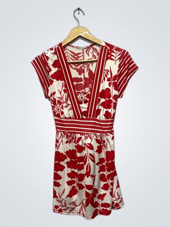 Red and White Floral Print Dress