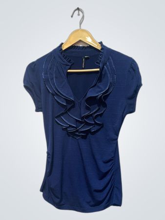 Heartsoul Navy Blue Ruffle V-Neck Short Sleeve Top
