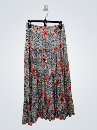Conrad C Collection Tiered Maxi Skirt with Floral and Snake Print