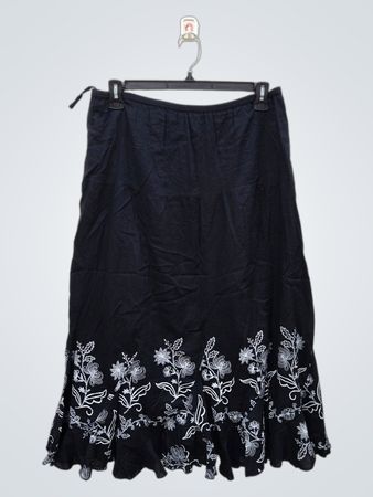 Krazy Kat Black Skirt with White Floral Embroidery