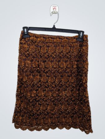 Cache Brown Floral Beaded Lace Skirt