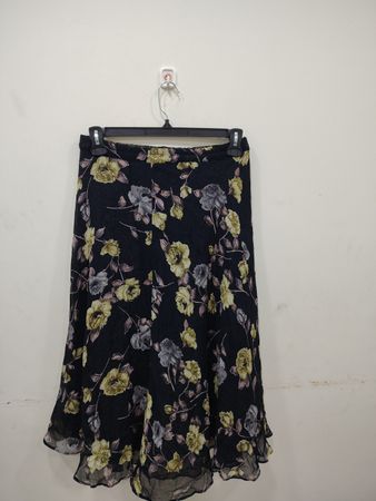 Black floral print midi skirt