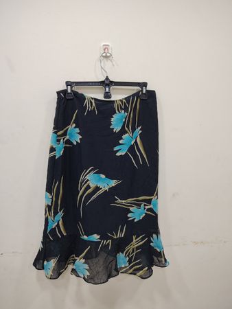 Black Floral Print Midi Skirt with Ruffle Hem