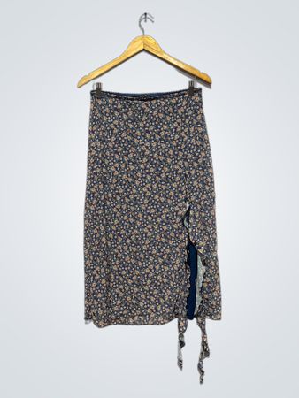 Originality floral print midi skirt with slit