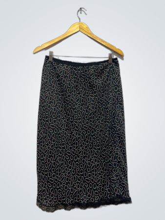 Black Skirt with Oval Pattern and Lace Trim
