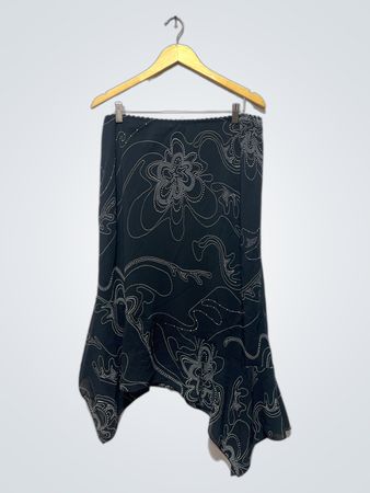 Jessica Black Floral Print Asymmetrical Skirt