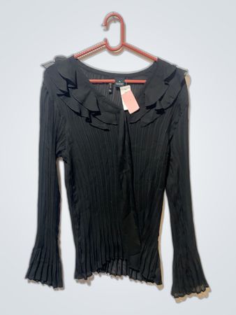 Black Ruffled Long-Sleeve Top