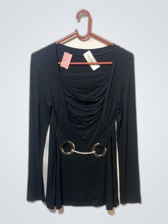 Black Long Sleeve Top with Chain Detail