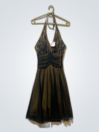 Black and Gold Halter Dress